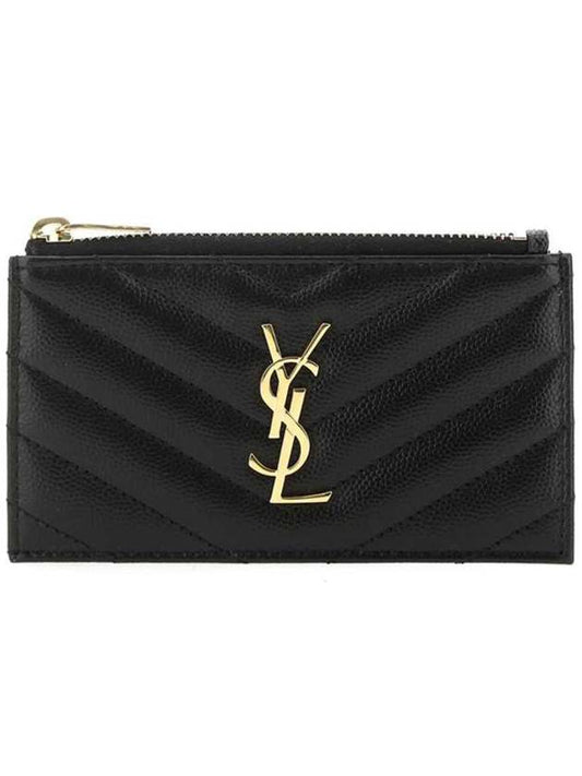 Luxury Saint Laurent Trending 2025 Monogram Fragment Zipper Card Wallet Black
