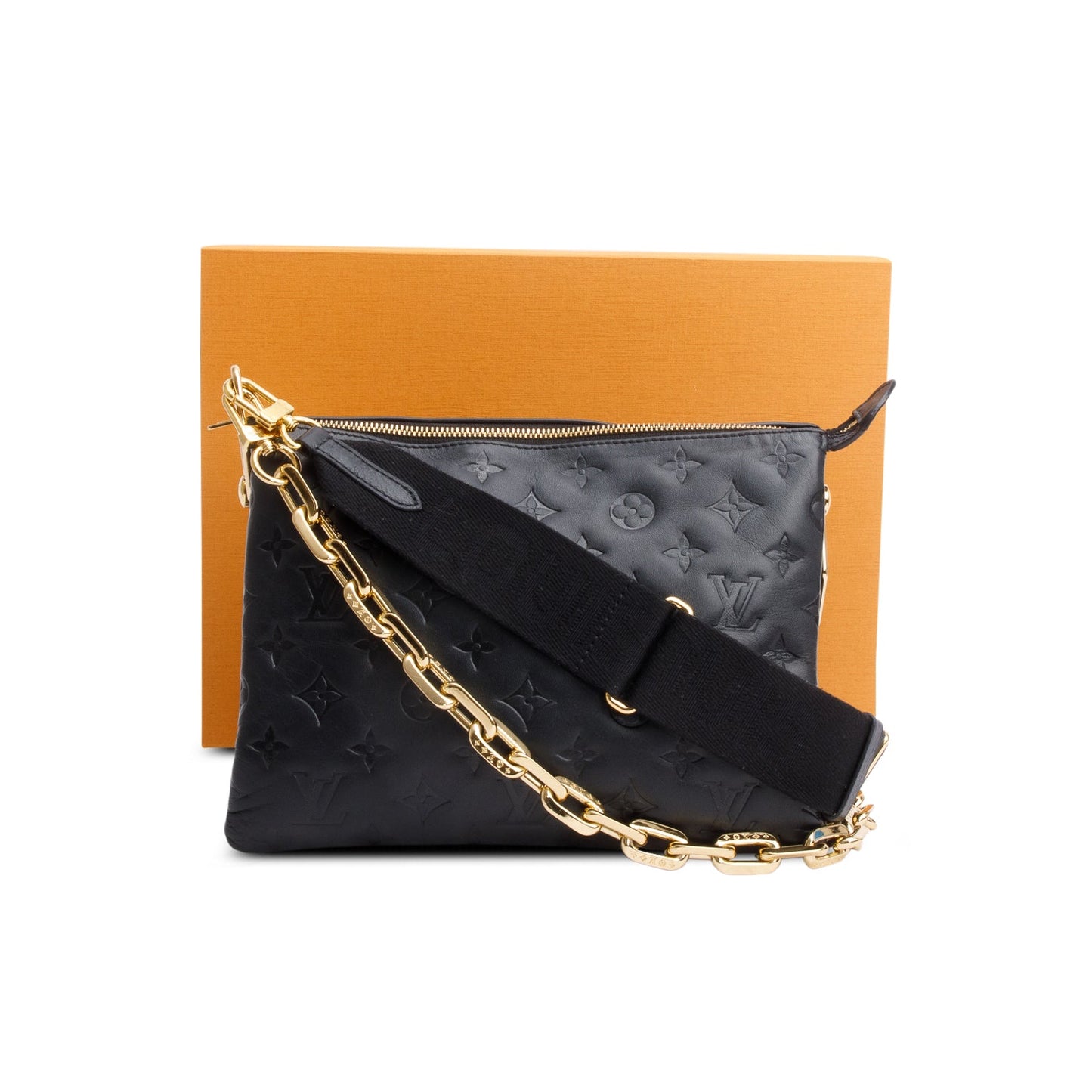 Louis Vuitton 2021 Black Monogram Embossed Lambskin Leather Coussin PM