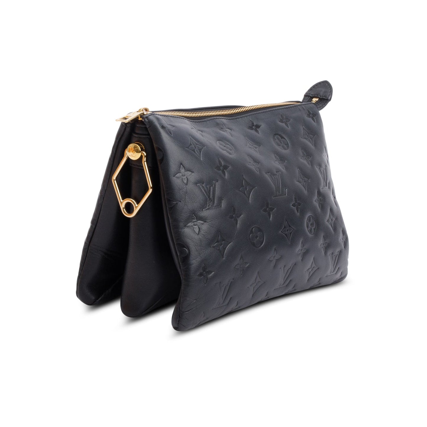 Louis Vuitton 2021 Black Monogram Embossed Lambskin Leather Coussin PM