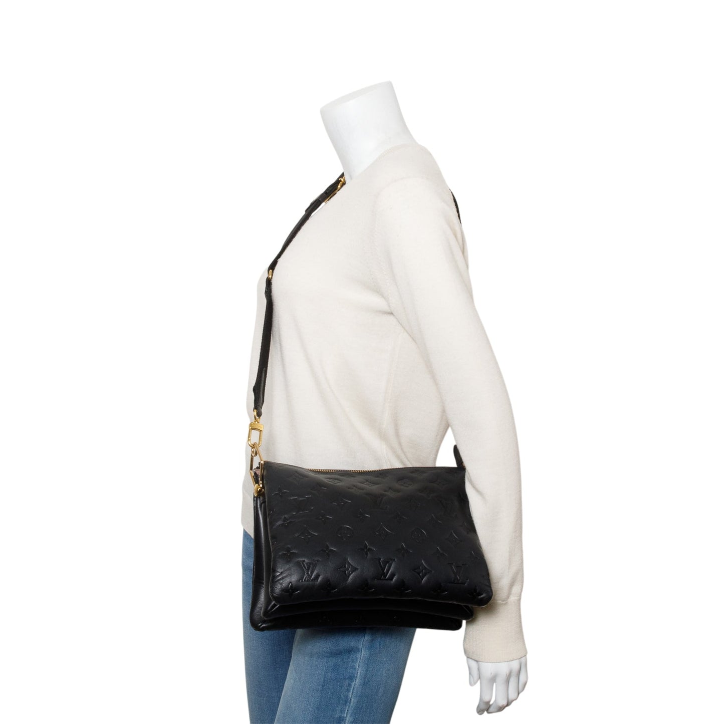 Louis Vuitton 2021 Black Monogram Embossed Lambskin Leather Coussin PM