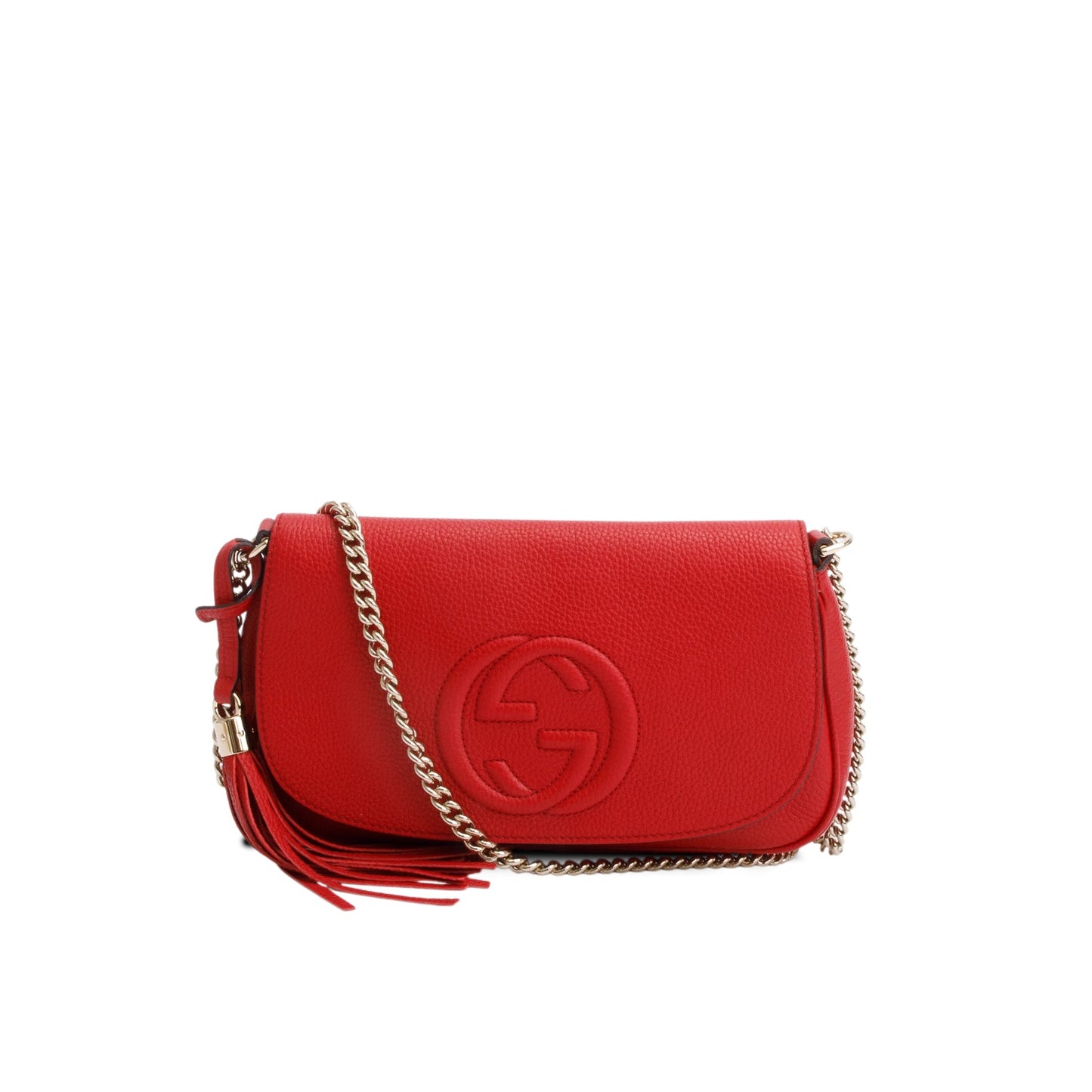 Gucci Red Leather Medium Soho Flap Chain Crossbody Bag