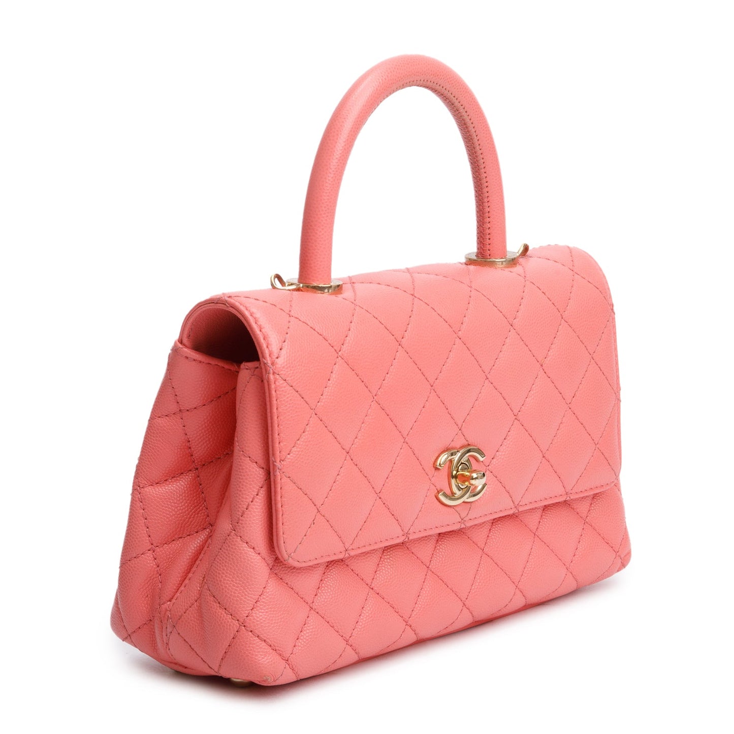 Chanel Pink Quilted Caviar Leather Small Coco Handle Bag