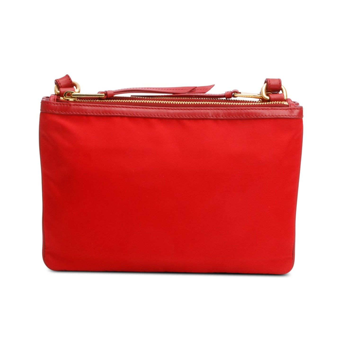 Prada Red Soft Calf Leather Tessuto Nylon Small Double Zip Crossbody Bag