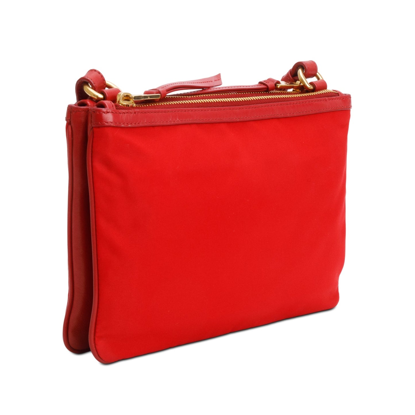 Prada Red Soft Calf Leather Tessuto Nylon Small Double Zip Crossbody Bag