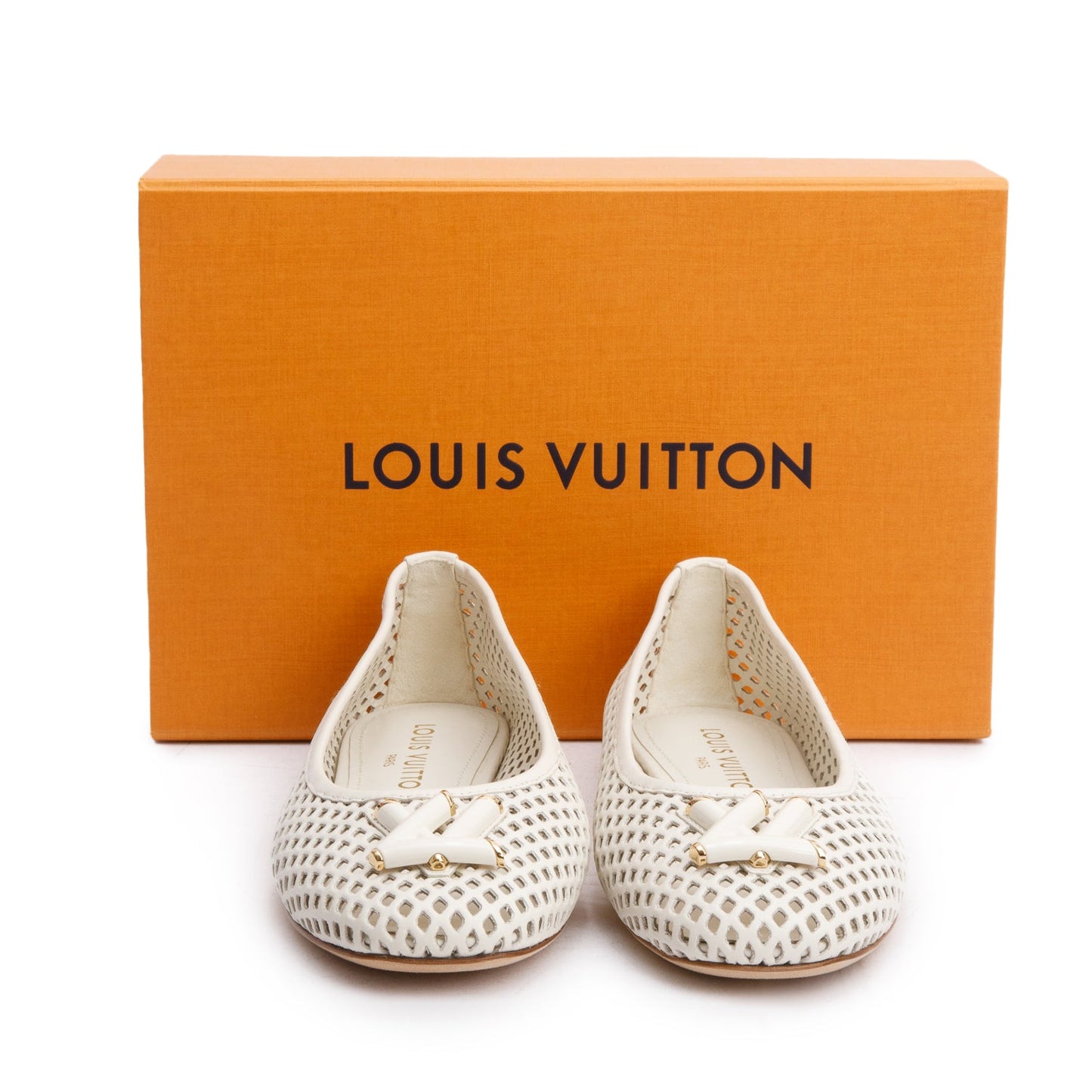 Louis Vuitton White Perforated Calf Leather Shake Flat Ballerina Shoes, Size 37
