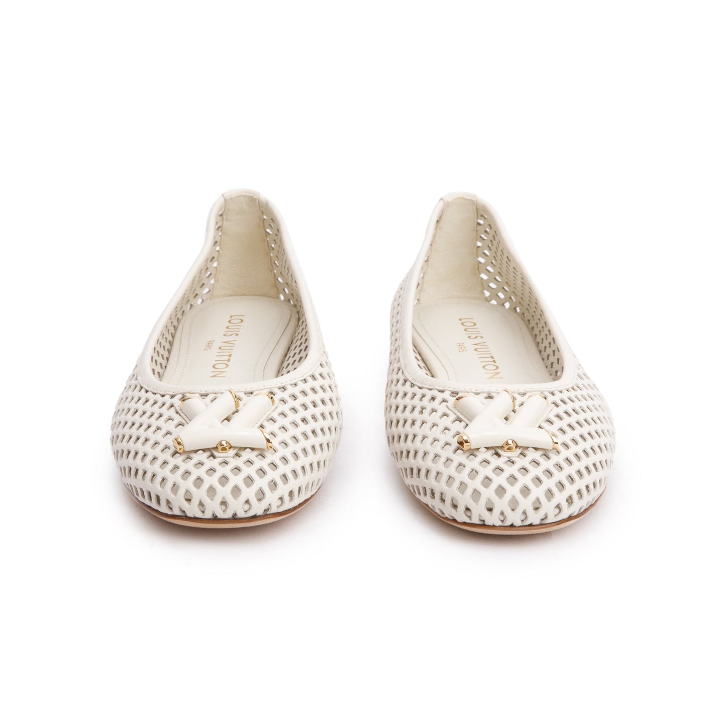Louis Vuitton White Perforated Calf Leather Shake Flat Ballerina Shoes, Size 37