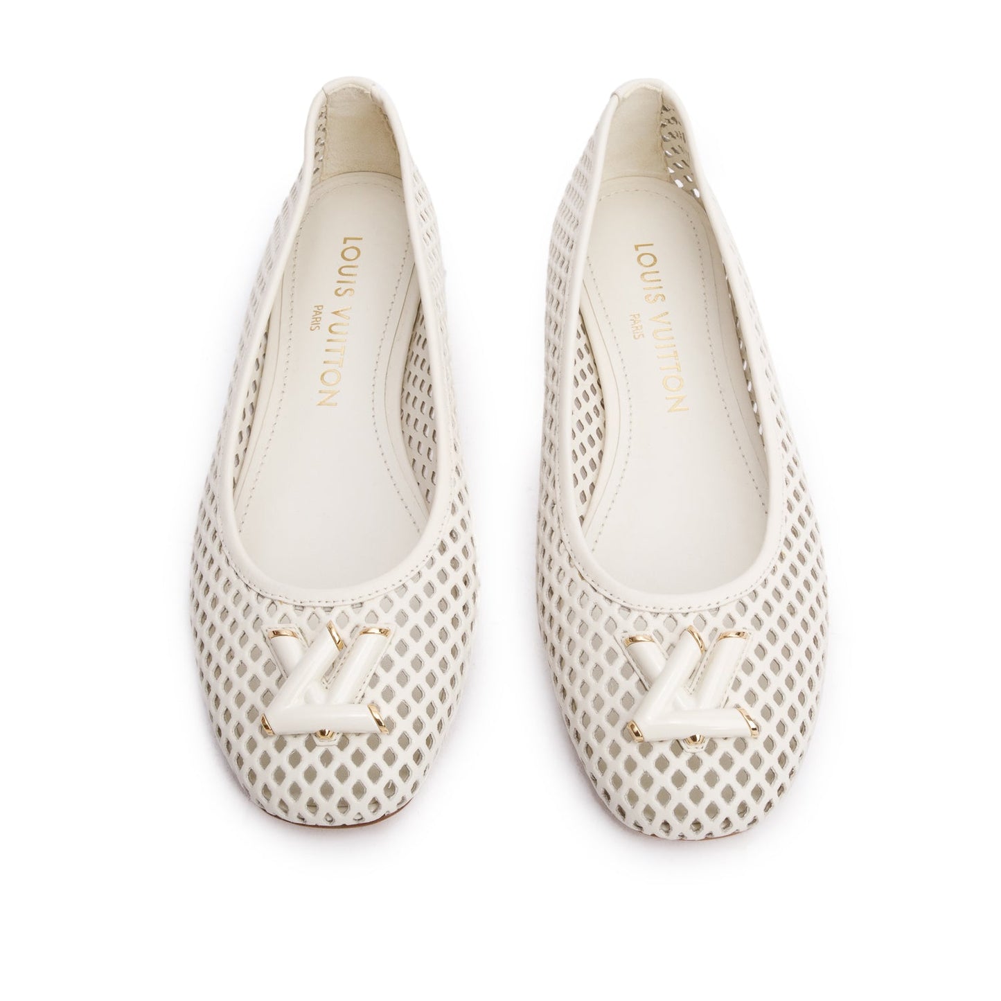 Louis Vuitton White Perforated Calf Leather Shake Flat Ballerina Shoes, Size 37