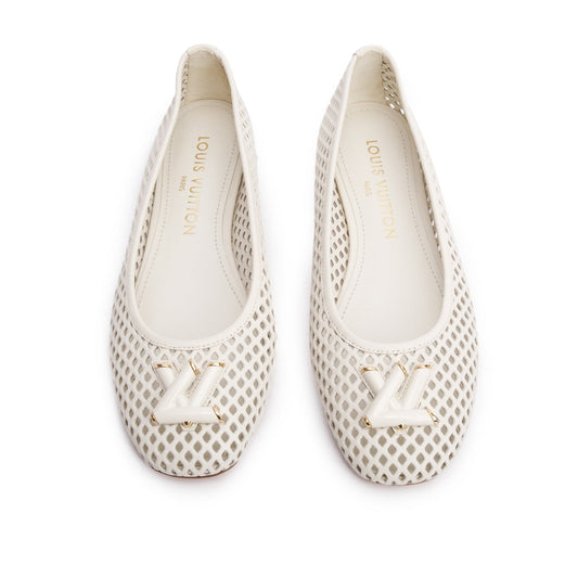 Louis Vuitton White Perforated Calf Leather Shake Flat Ballerina Shoes, Size 37