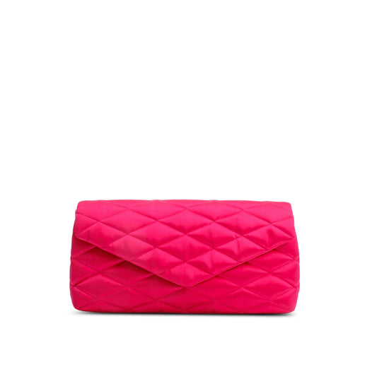Saint Laurent 2022 Pink Quilted Satin Puffer Sade Clutch