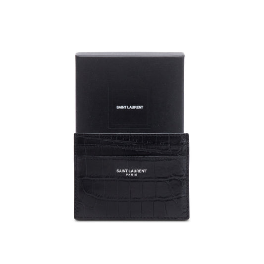 Saint Laurent Black Crocodile Embossed Leather Paris Card Case