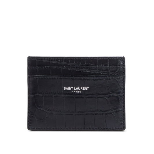 Saint Laurent Black Crocodile Embossed Leather Paris Card Case