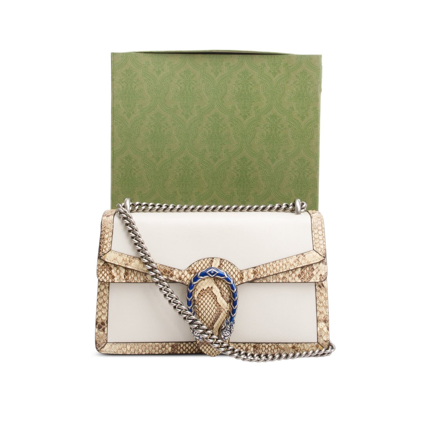 Gucci White Calfskin Leather Python Trim Small Dionysus Shoulder Bag
