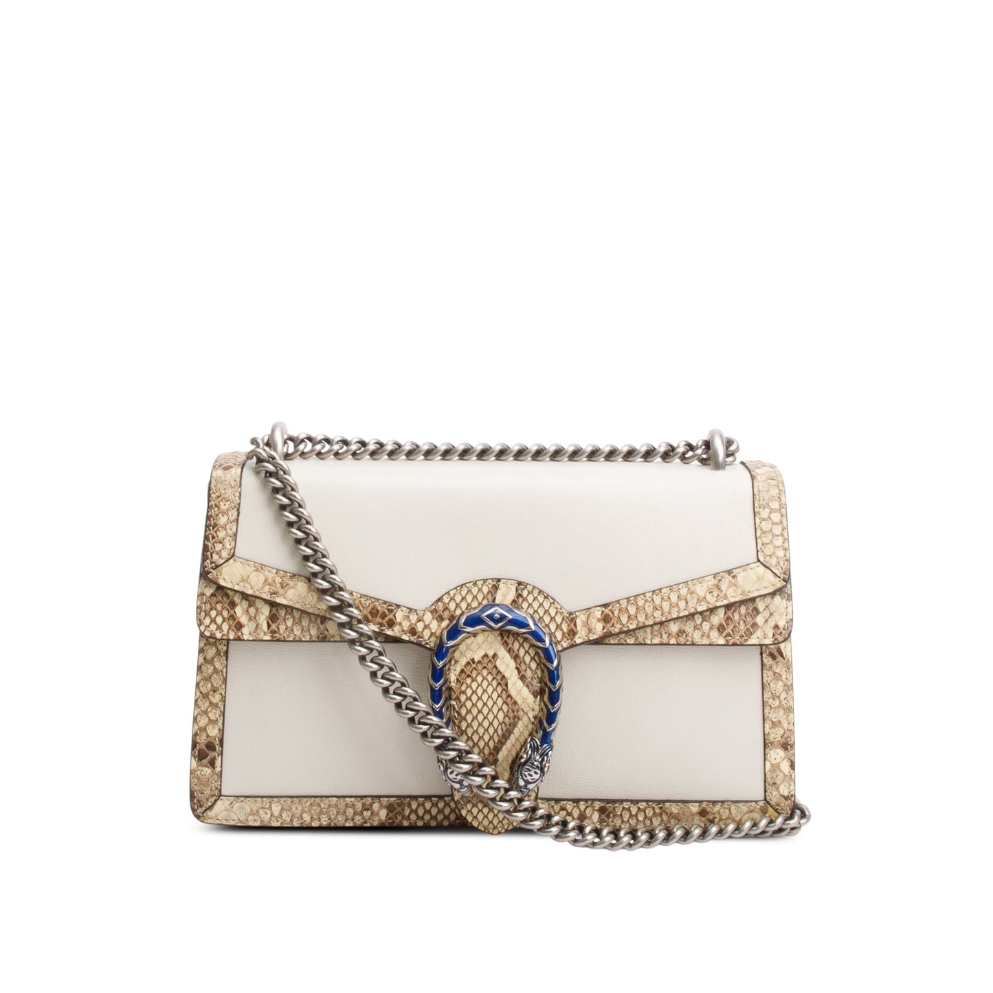 Gucci White Calfskin Leather Python Trim Small Dionysus Shoulder Bag
