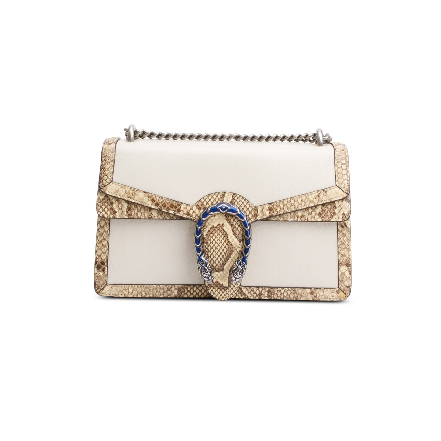 Gucci White Calfskin Leather Python Trim Small Dionysus Shoulder Bag