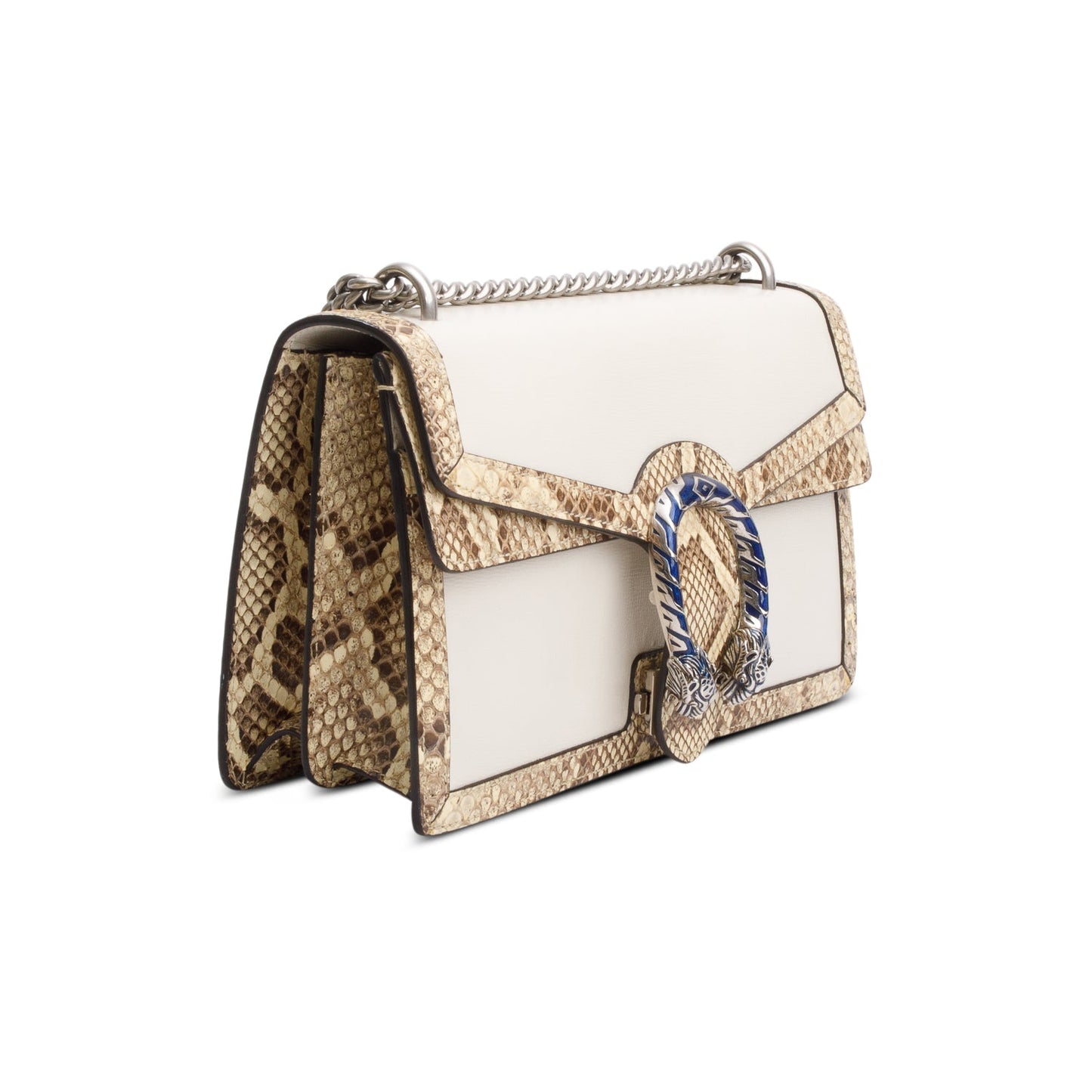 Gucci White Calfskin Leather Python Trim Small Dionysus Shoulder Bag
