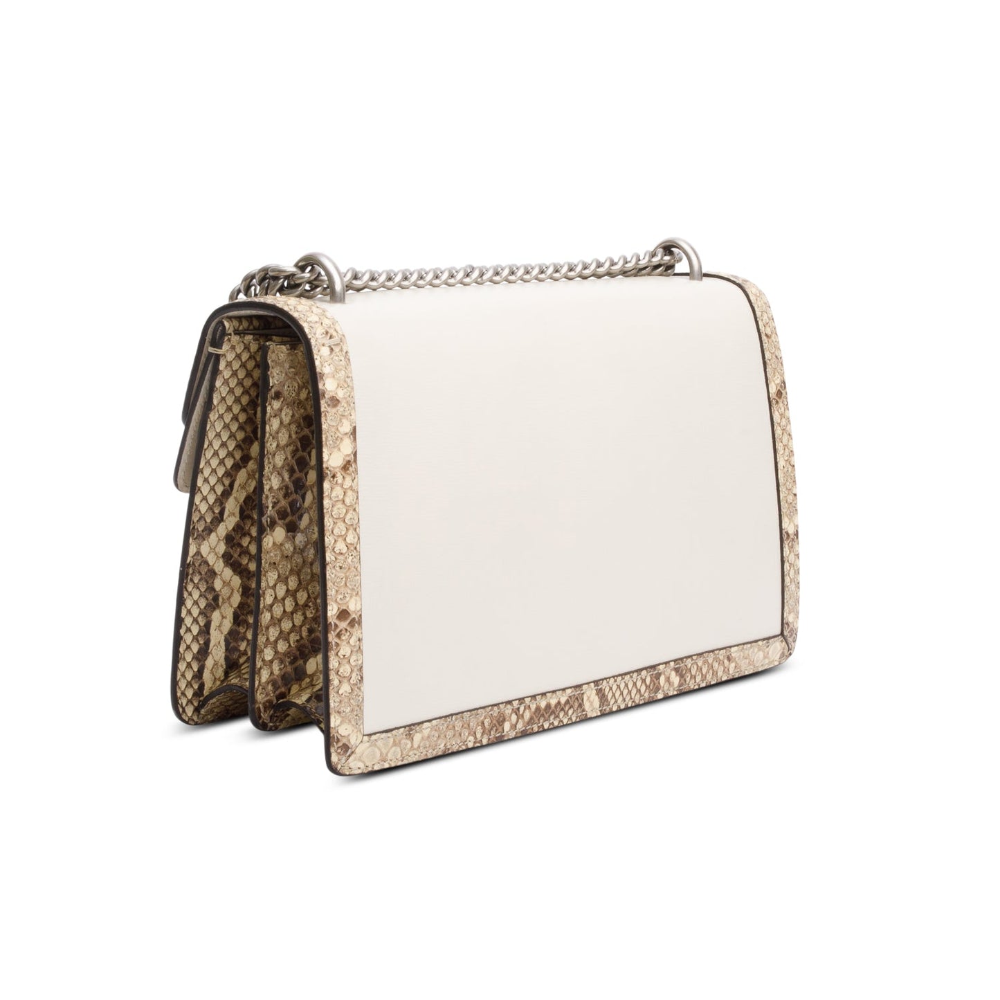 Gucci White Calfskin Leather Python Trim Small Dionysus Shoulder Bag