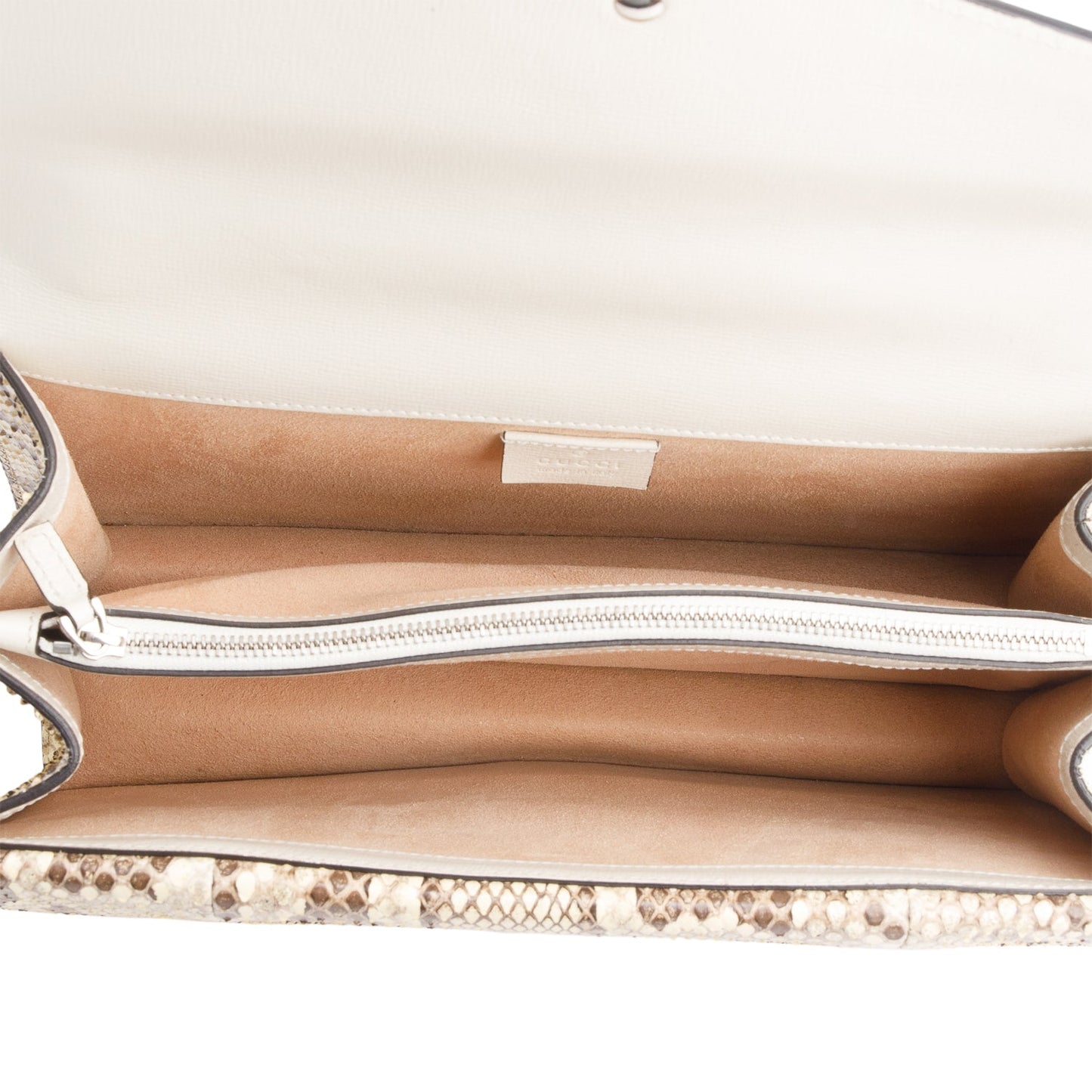 Gucci White Calfskin Leather Python Trim Small Dionysus Shoulder Bag
