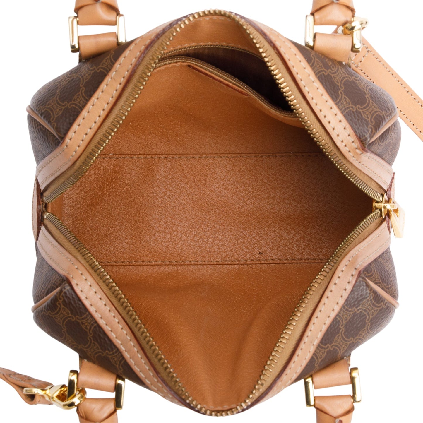 Celine Brown Triomphe Canvas Small Boston Bag