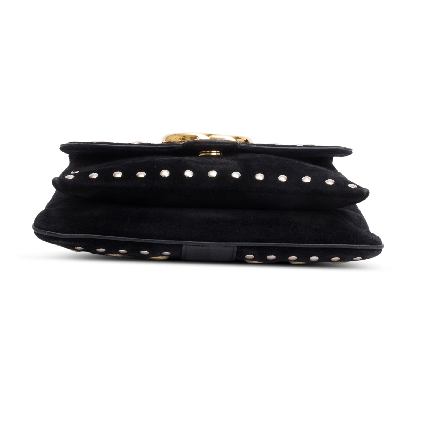 Gucci Black Suede Python Trim Studded Medium Arli Flap Crossbody Bag