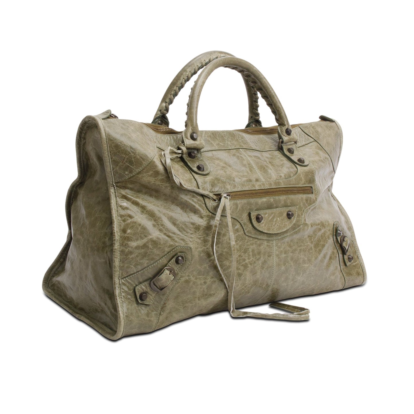 Balenciaga Green Arena Lambskin Leather Large Motorcycle Work Bag