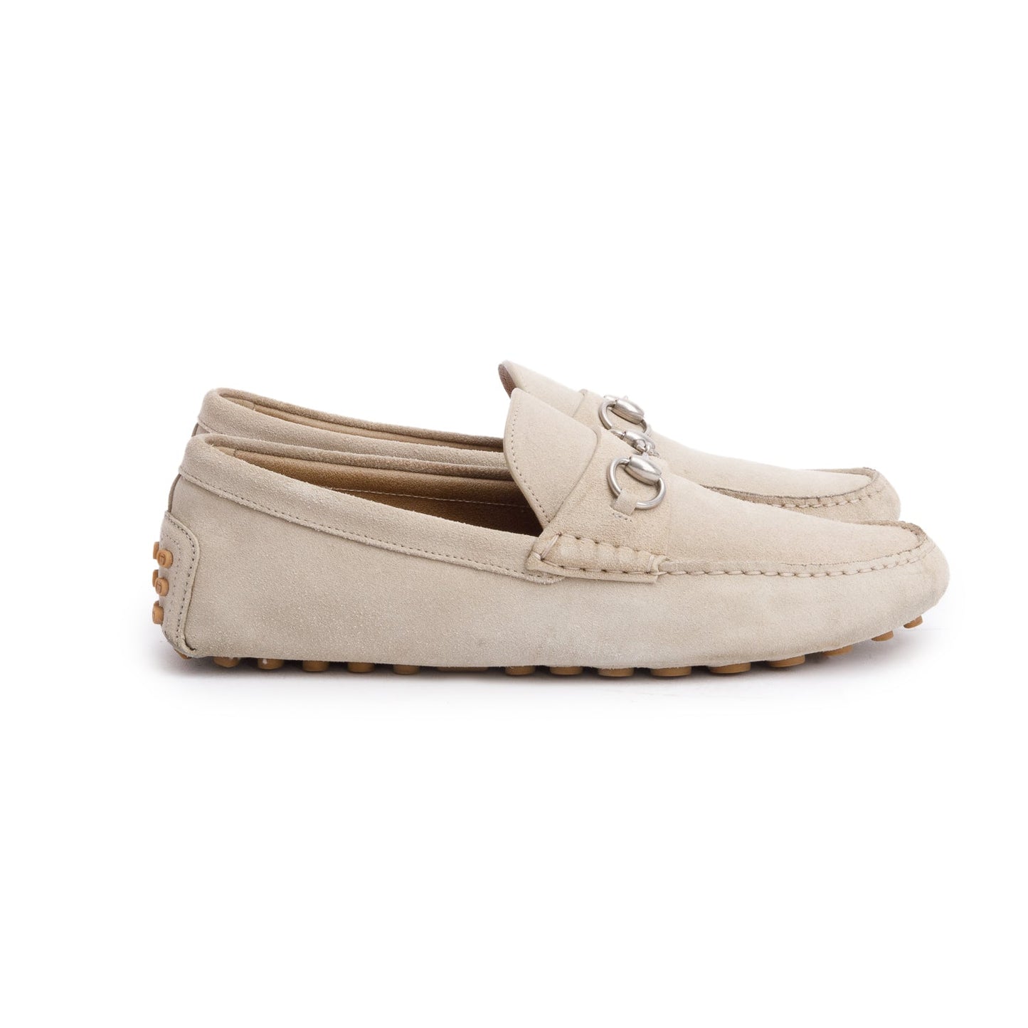 Gucci Grey Suede Horsebit Accent Driver Loafers, Men's Size 9