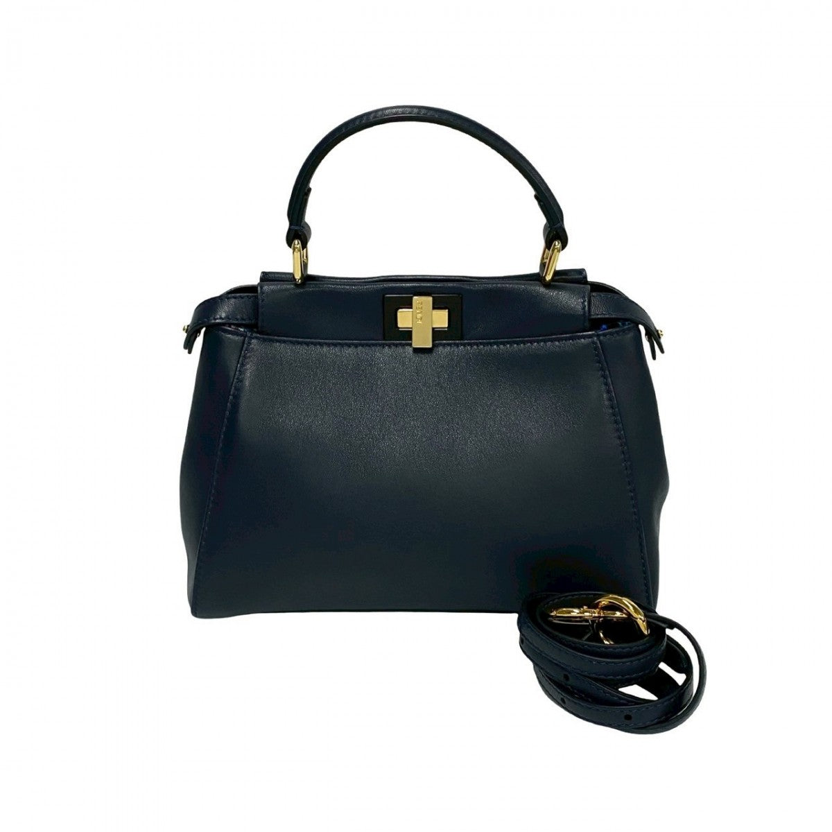FENDI Shoulder Bag leather Navy Peekaboo Mini Women