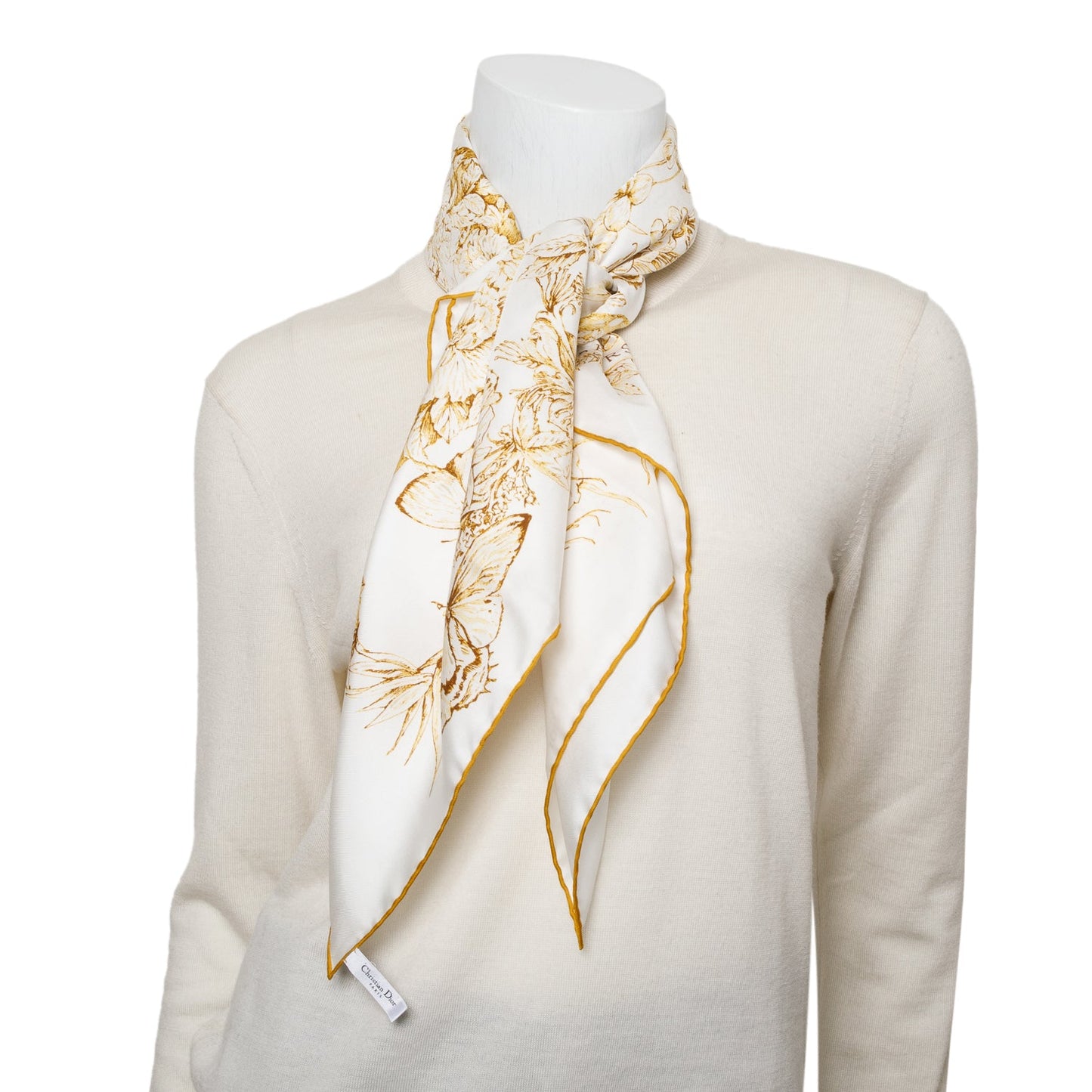 Christian Dior White/Yellow 'Around The World' Silk Scarf 90