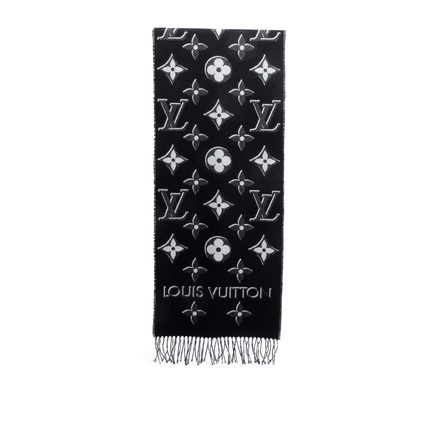 Louis Vuitton Black LV Essential Monogram Wool Shine Scarf