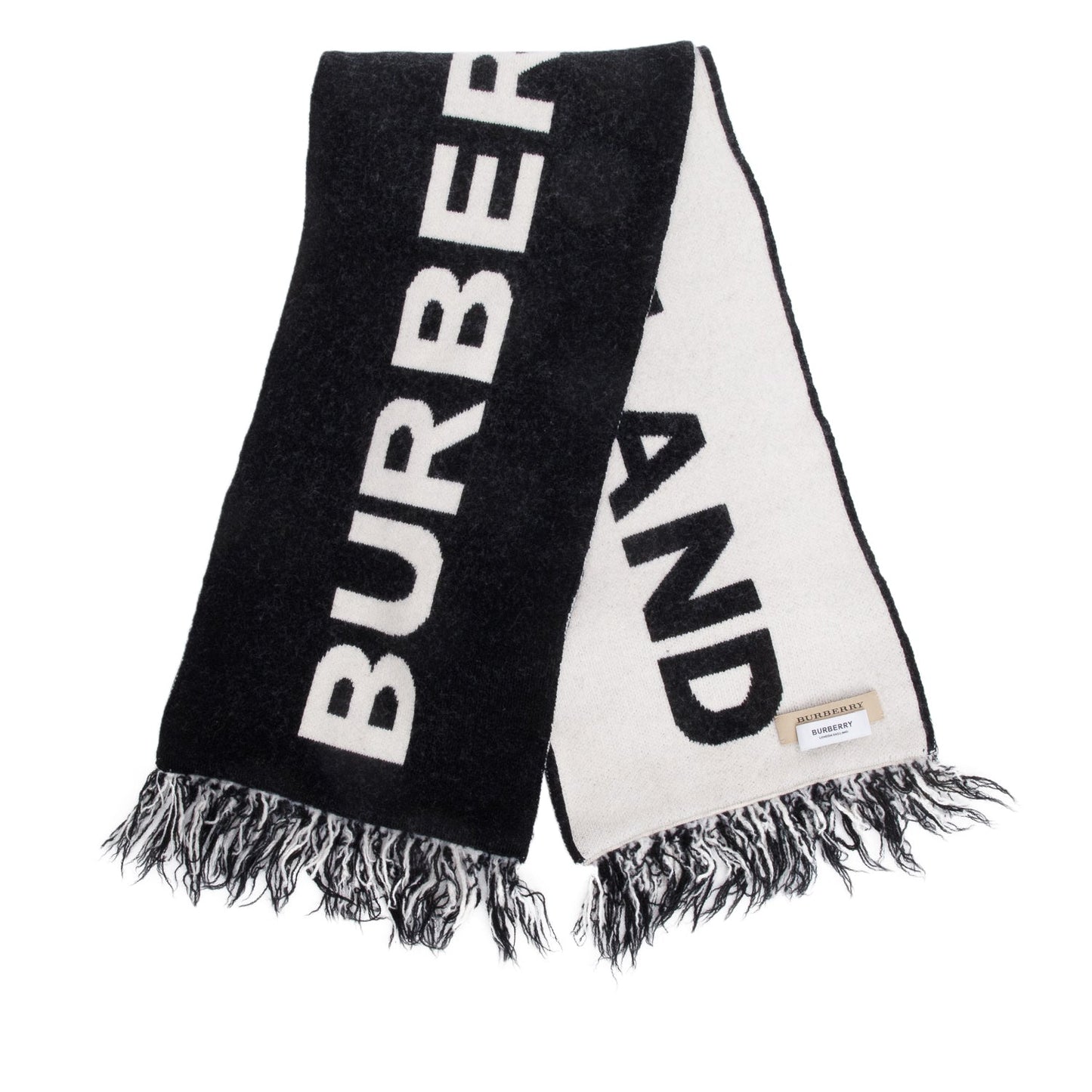 Burberry Black/Neutral Reversible Logo Wool Scarf