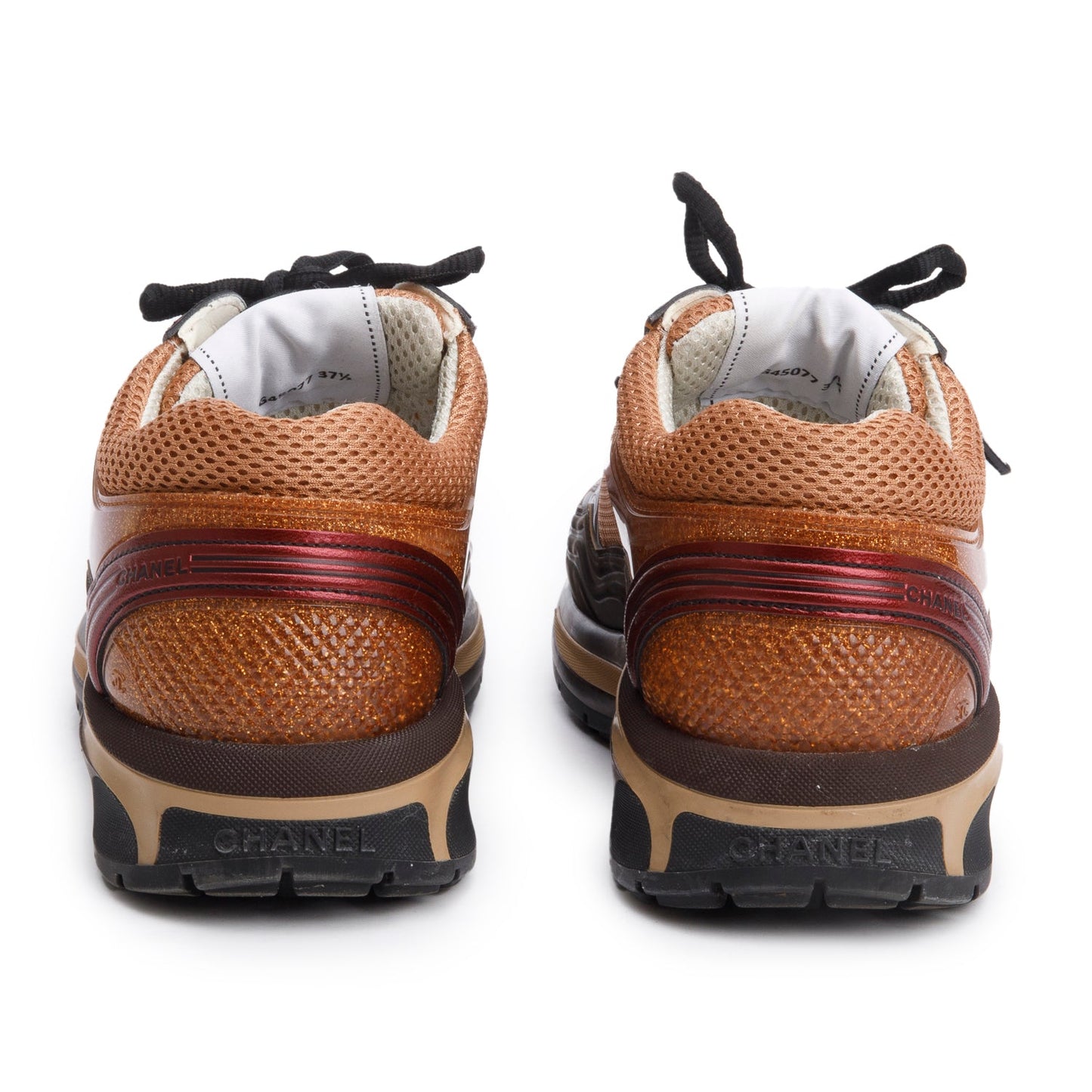 Chanel Brown PVC, Calfskin & Mesh CC Logo Low-Top Sneakers, Size 37.5