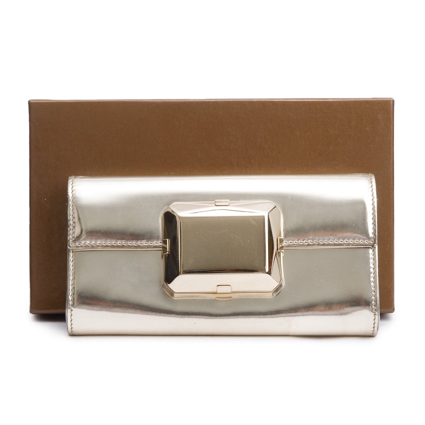 Gucci Gold Patent Leather Gem Clutch
