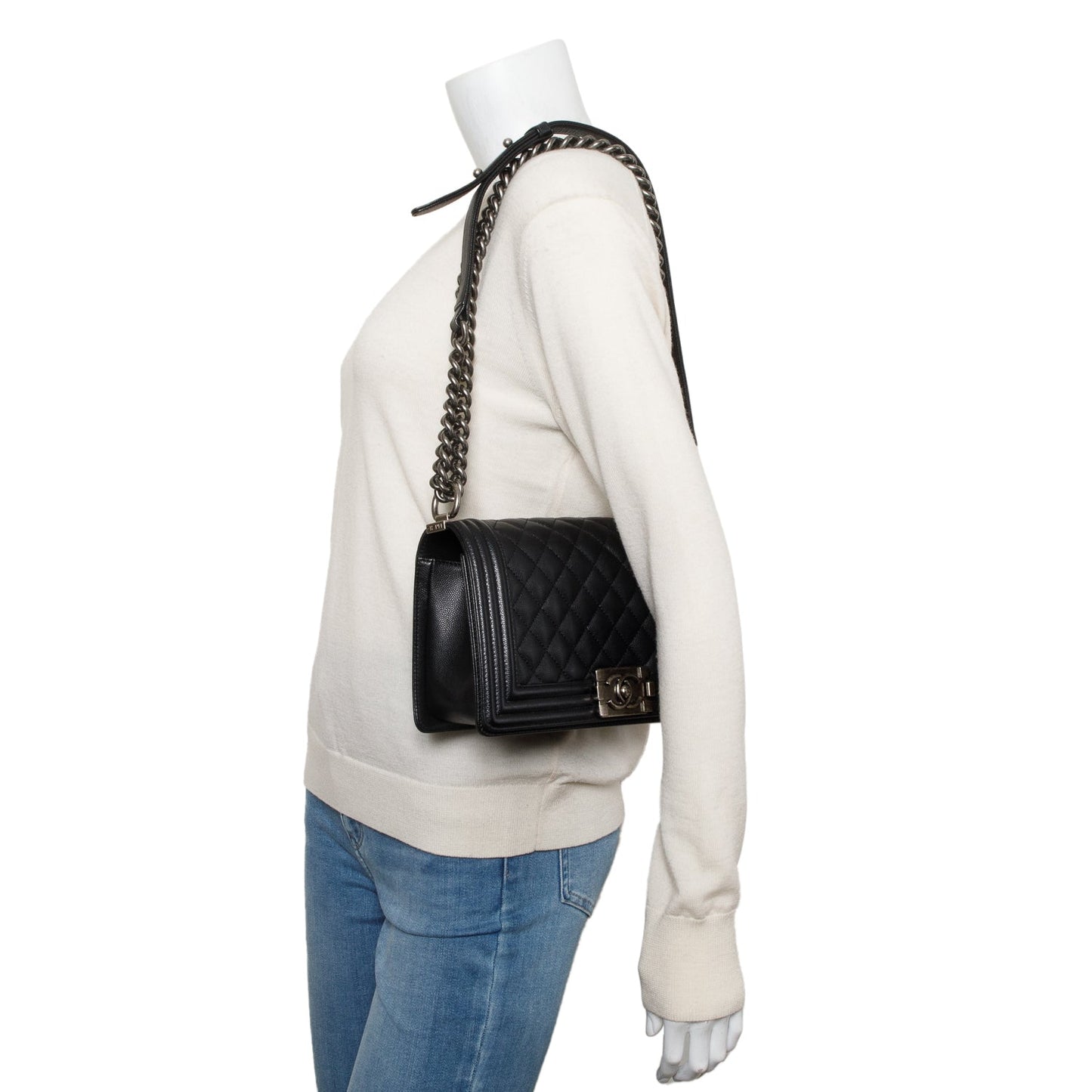 Chanel Black Quilted Caviar Leather Medium Boy Bag