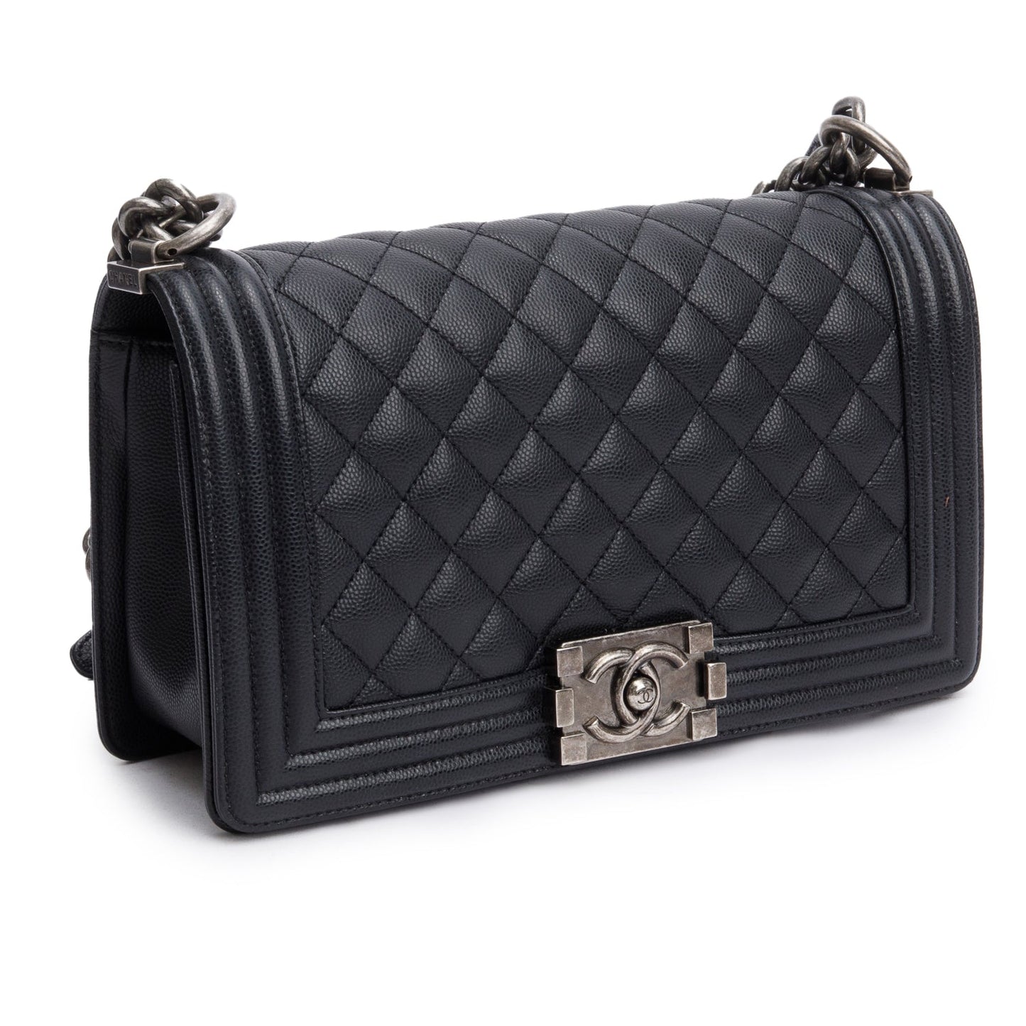 Chanel Black Quilted Caviar Leather Medium Boy Bag