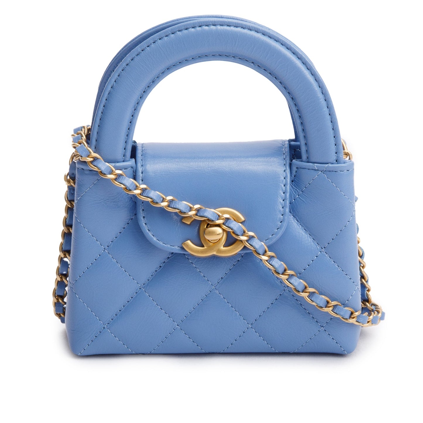 Chanel 2025 Bue Shiny Aged Calfskin Leather Nano Kelly Crossbody Bag
