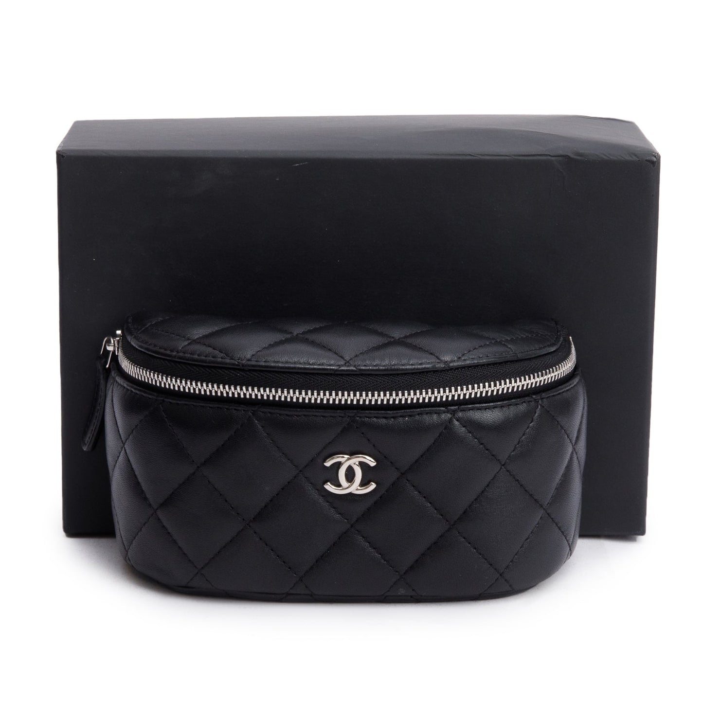 Chanel 2021 Black Quilted Lambskin Leather Classic Arm Coin Purse Pouch