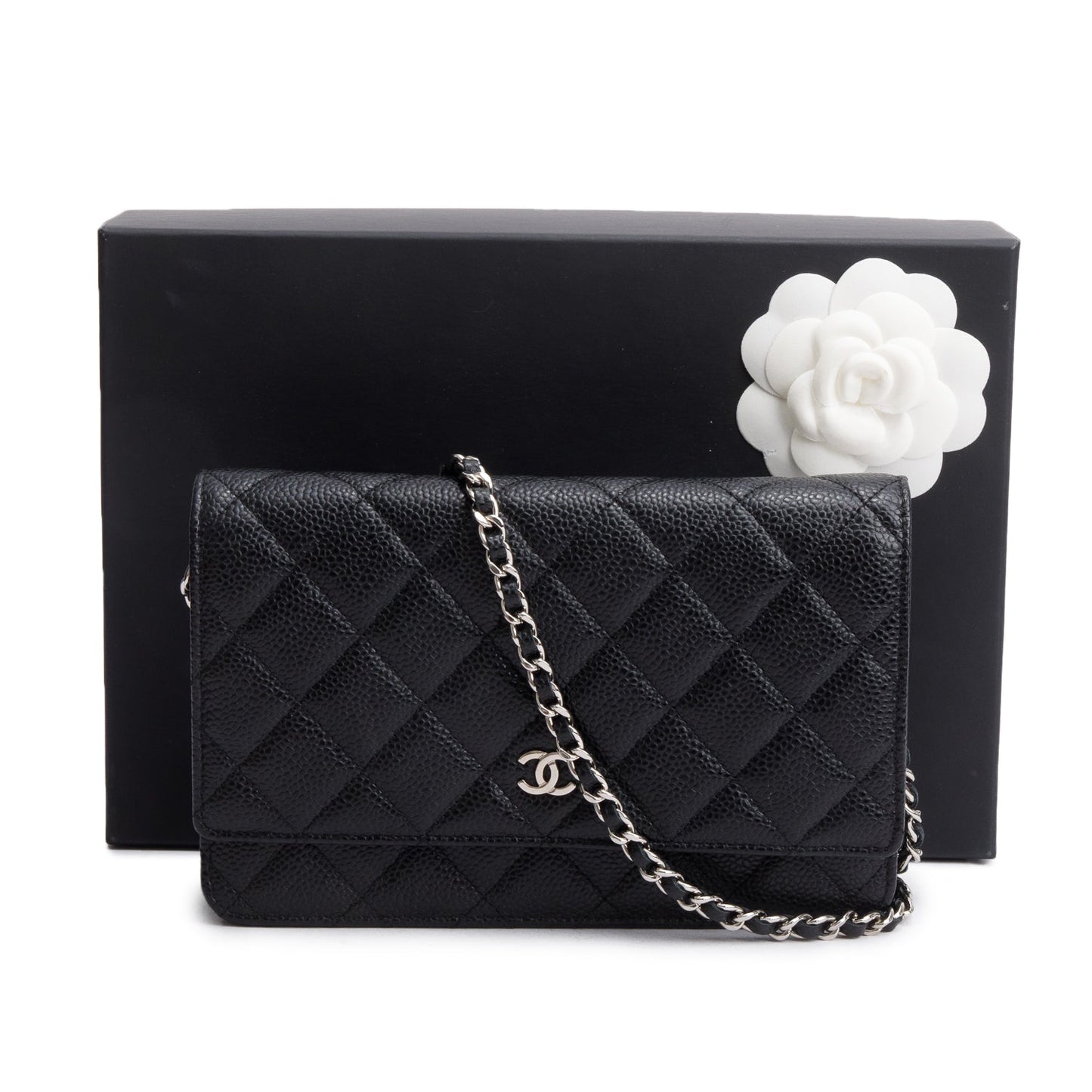 Chanel Black Quilted Caviar Leather Classic Wallet on Chain