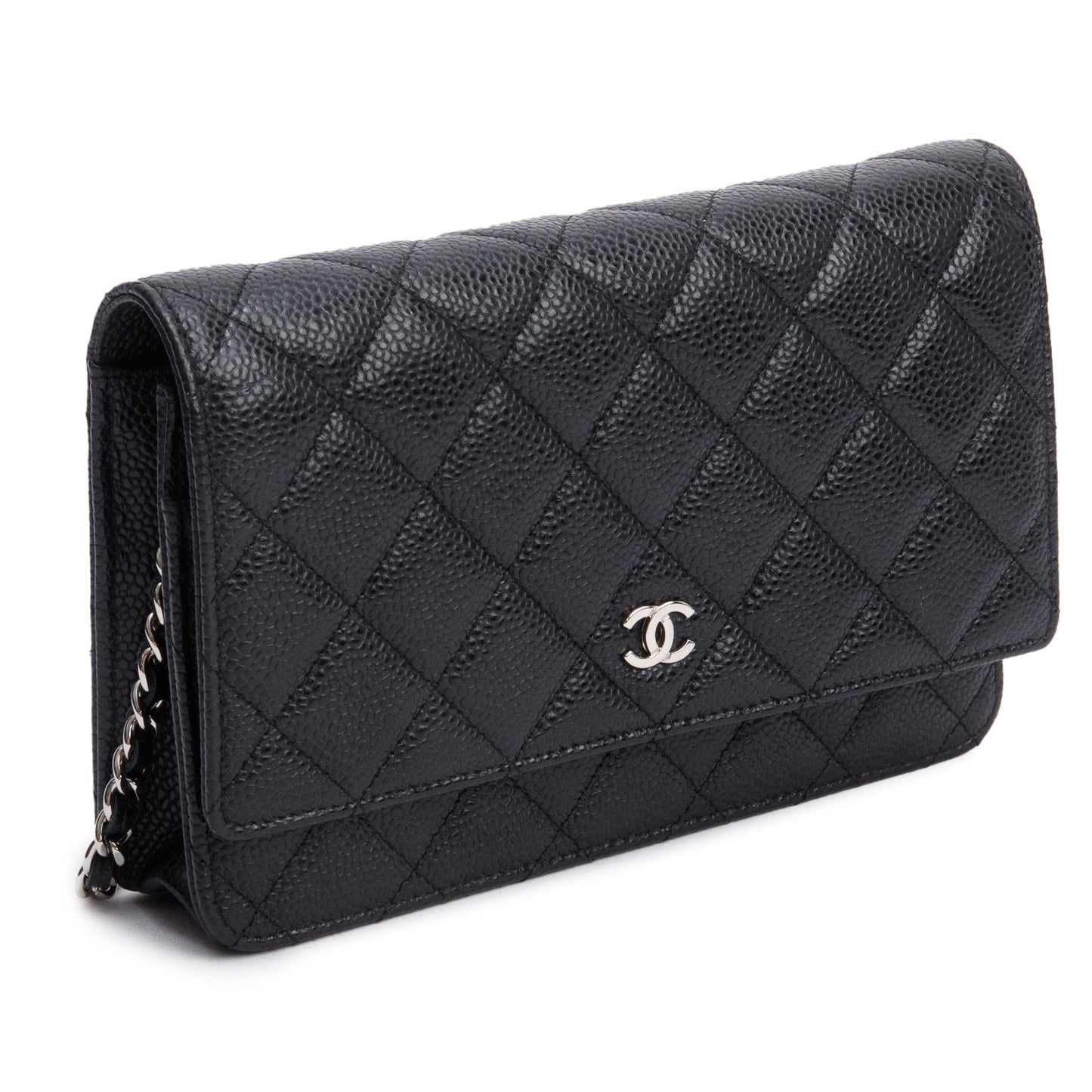 Chanel Black Quilted Caviar Leather Classic Wallet on Chain