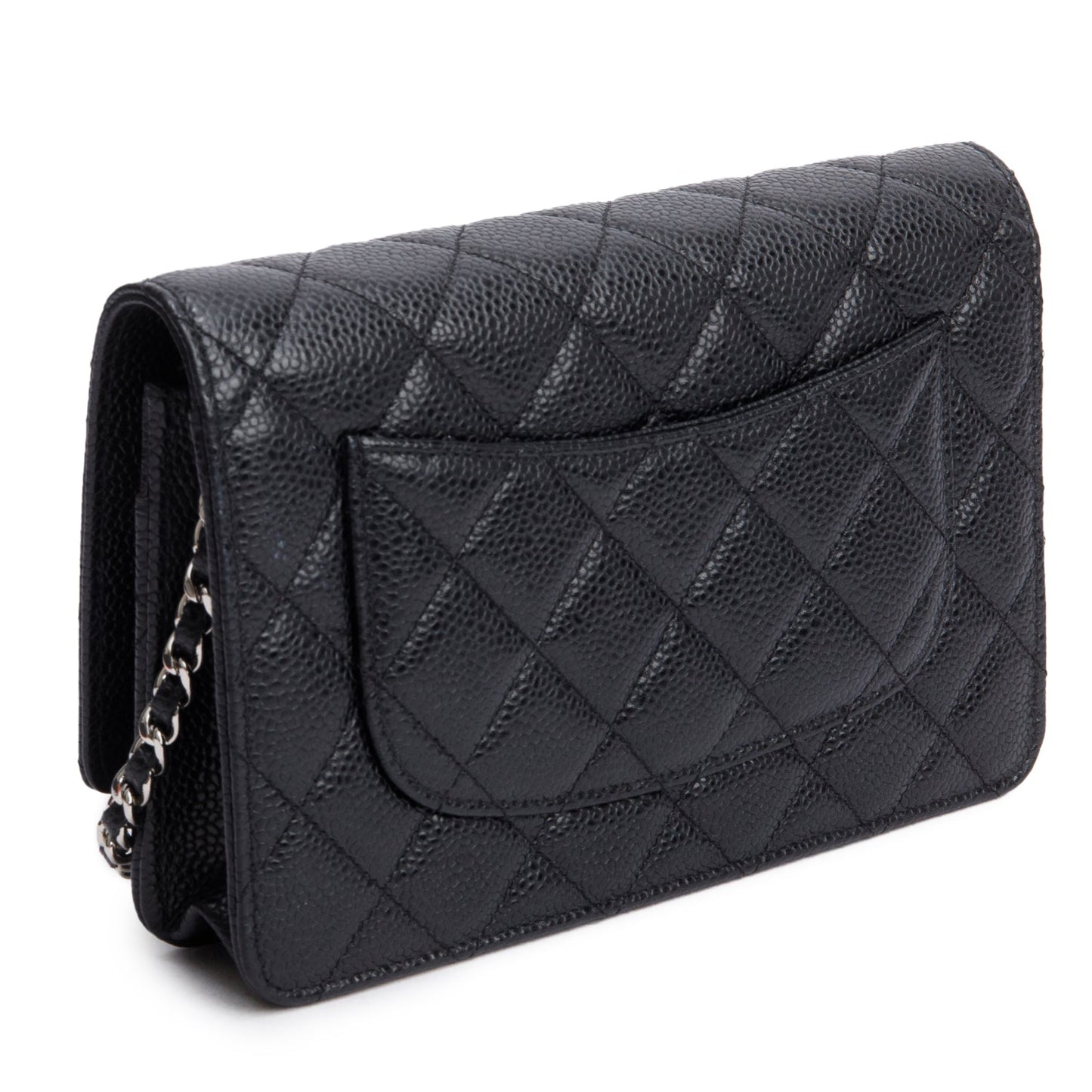 Chanel Black Quilted Caviar Leather Classic Wallet on Chain