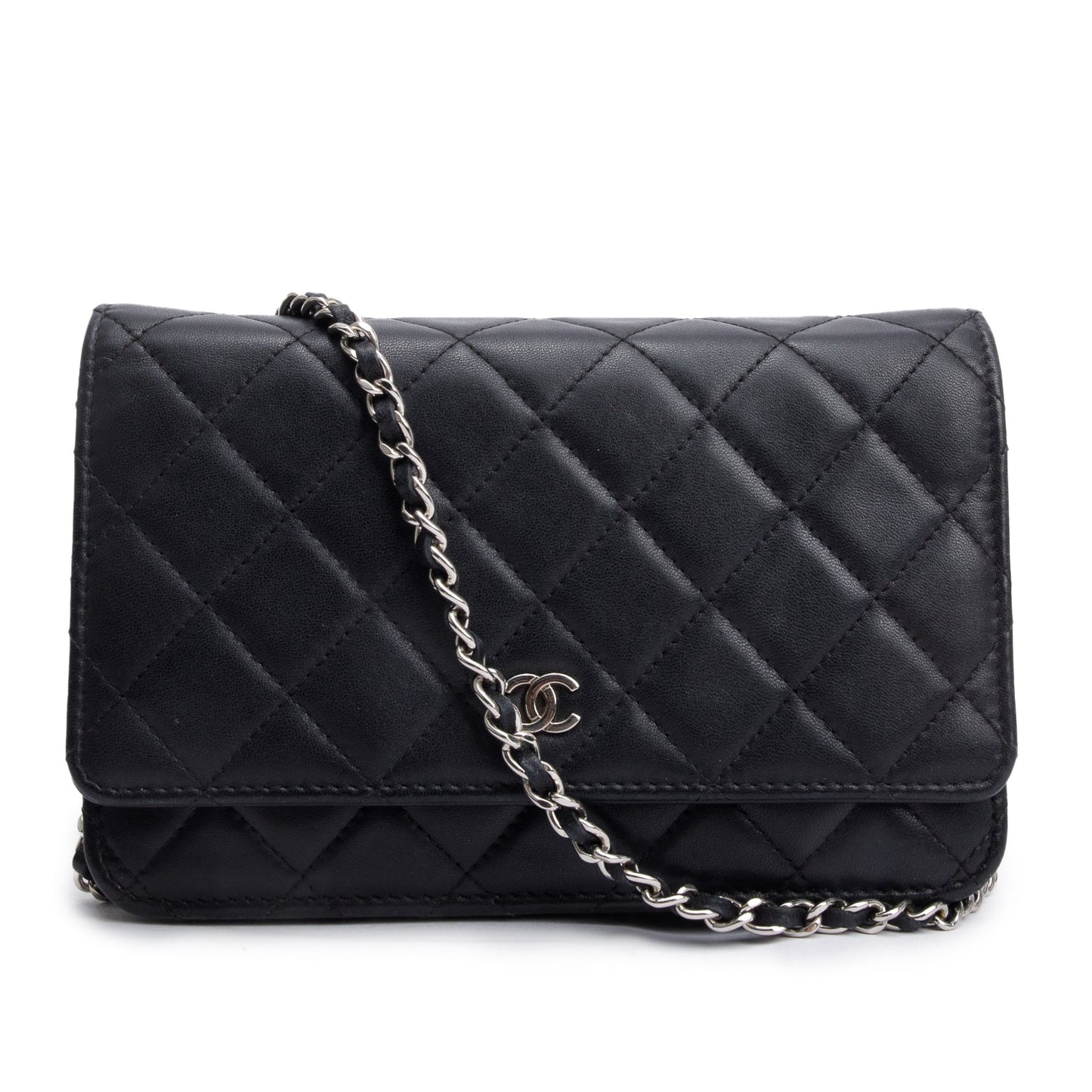 Chanel 2021 Black Quilted Lambskin Leather Classic Wallet on Chain