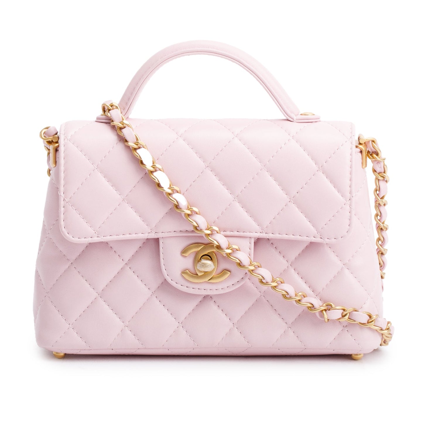 Chanel Pink Quilted Lambskin Leather Mini Top Handle Flap Bag