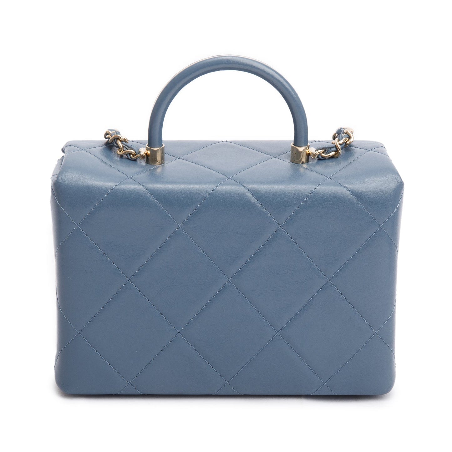 Chanel 2023 Blue Quilted Lambskin Leather Vanity Top Handle Bag