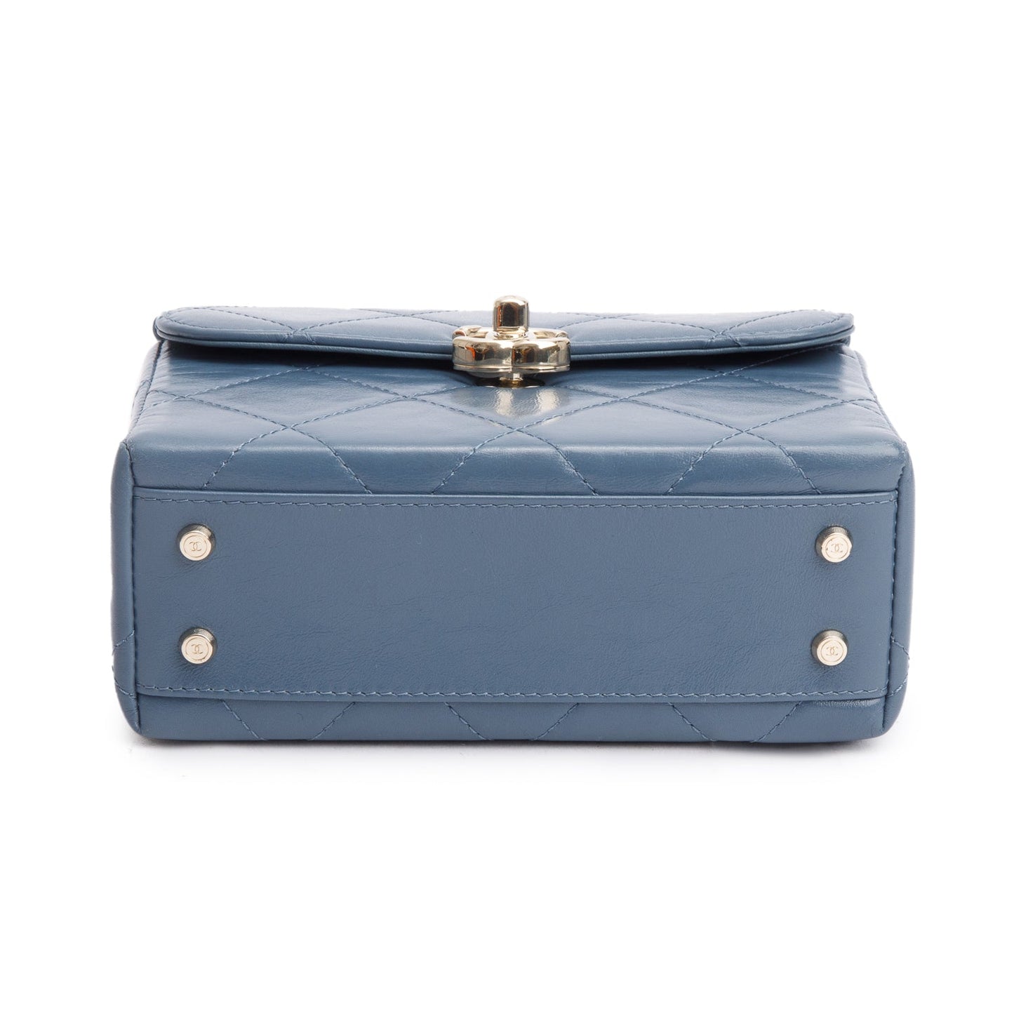 Chanel 2023 Blue Quilted Lambskin Leather Vanity Top Handle Bag