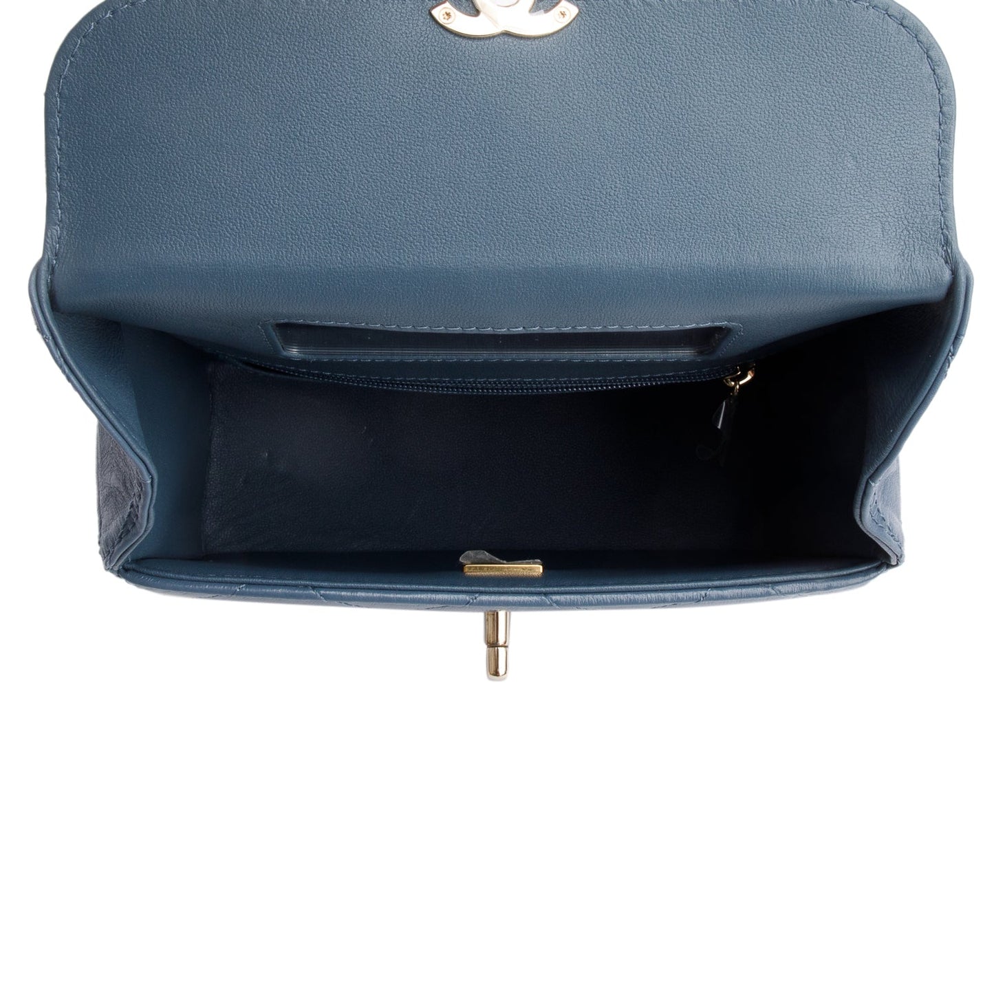 Chanel 2023 Blue Quilted Lambskin Leather Vanity Top Handle Bag