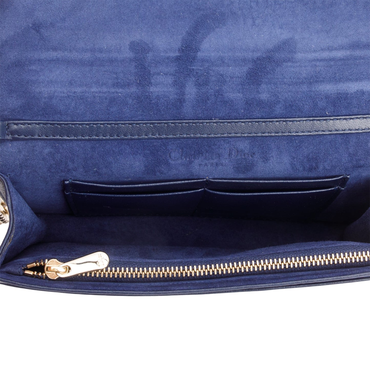 Christian Dior Blue Grained Calfskin Diorama Wallet on Chain