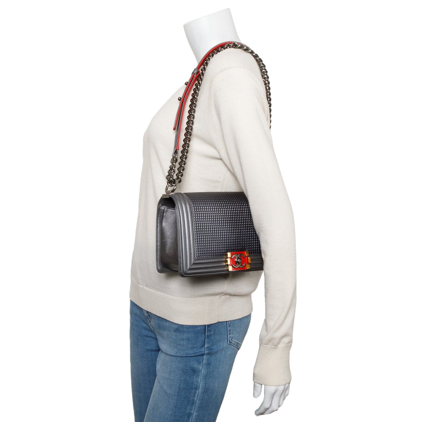 Chanel Grey Lambskin Leather Medium Cube Boy Bag