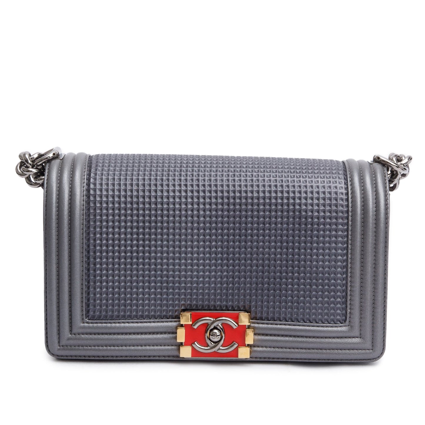 Chanel Grey Lambskin Leather Medium Cube Boy Bag