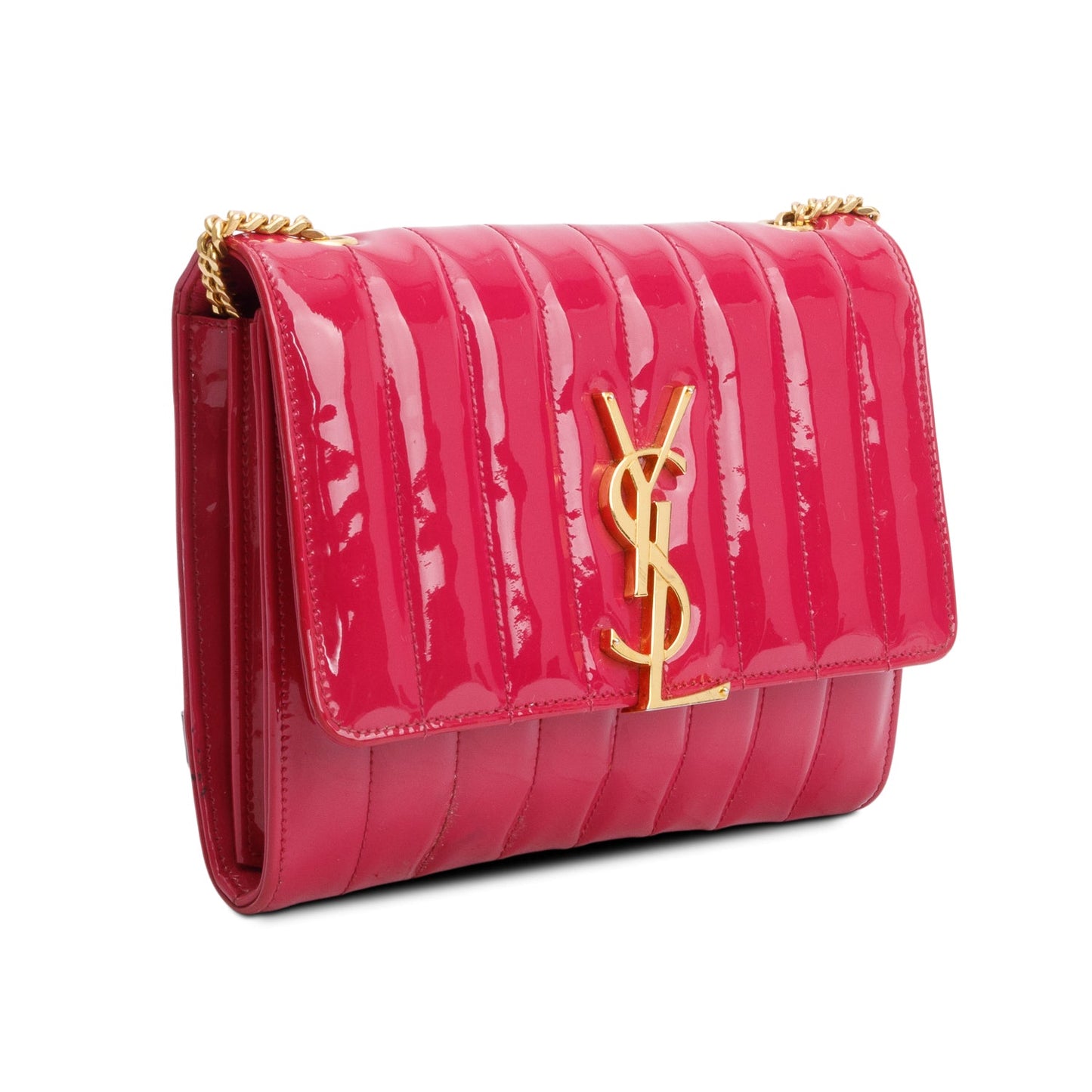 Saint Laurent Pink Patent Leather Vicky Wallet On chain
