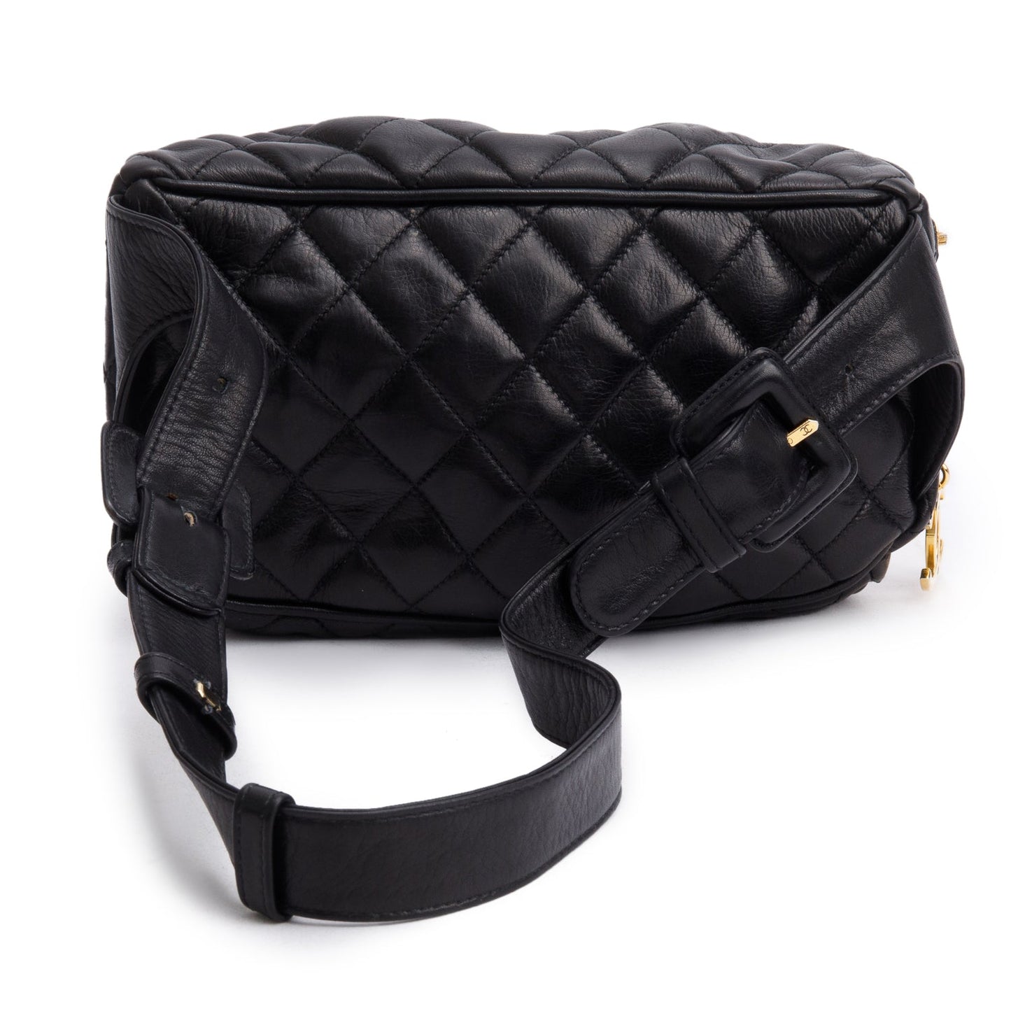 Chanel Vintage Black Quilted Lambskin Leather CC Waist Bag
