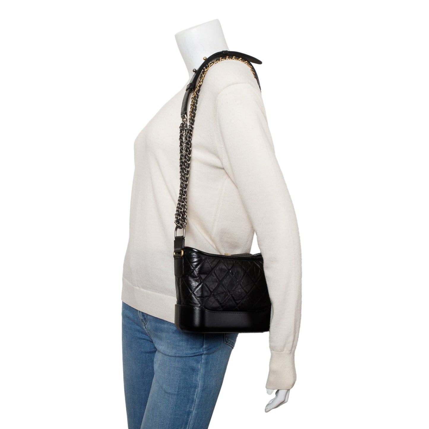 Chanel 2020 Black Aged Calfskin Leather Small Gabrielle Hobo