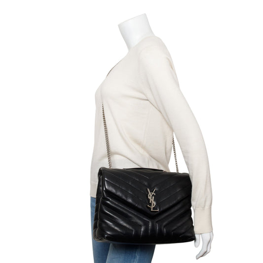 Saint Laurent Black Quilted Leather Medium Loulou Monogram Shoulder Bag